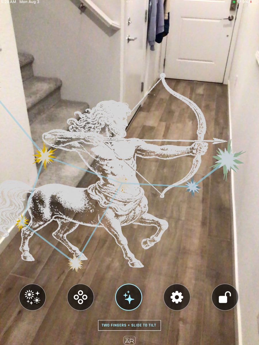 Galaxy AR Sagittarius constellation scaled across the iPad interface